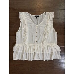 Women Ivory Ruffle Peplum Button Front Sleeveless Dobby Top XL